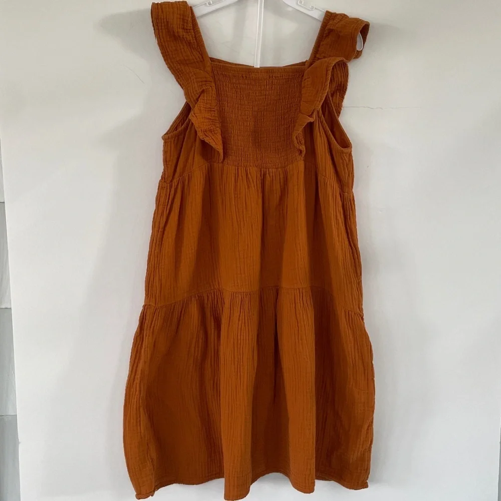 Wonder Nation Girls Terracotta Cotton Dress Ruffles and Crochet Details XL 14/16